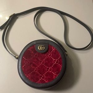 Gucci Red Velvet GG Round Crossbody Bag
